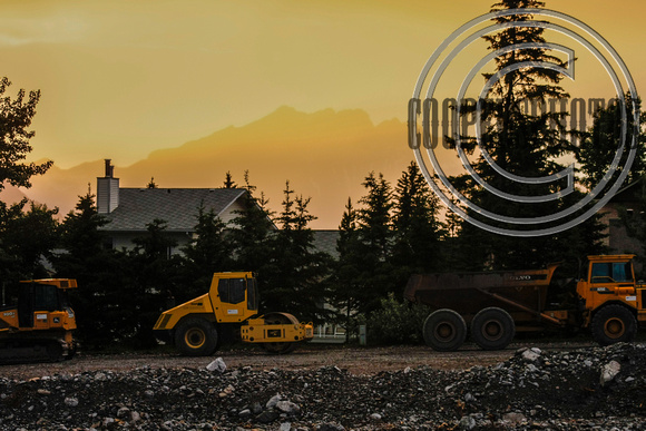 Heavy Machinery lined up along Cougar Creek